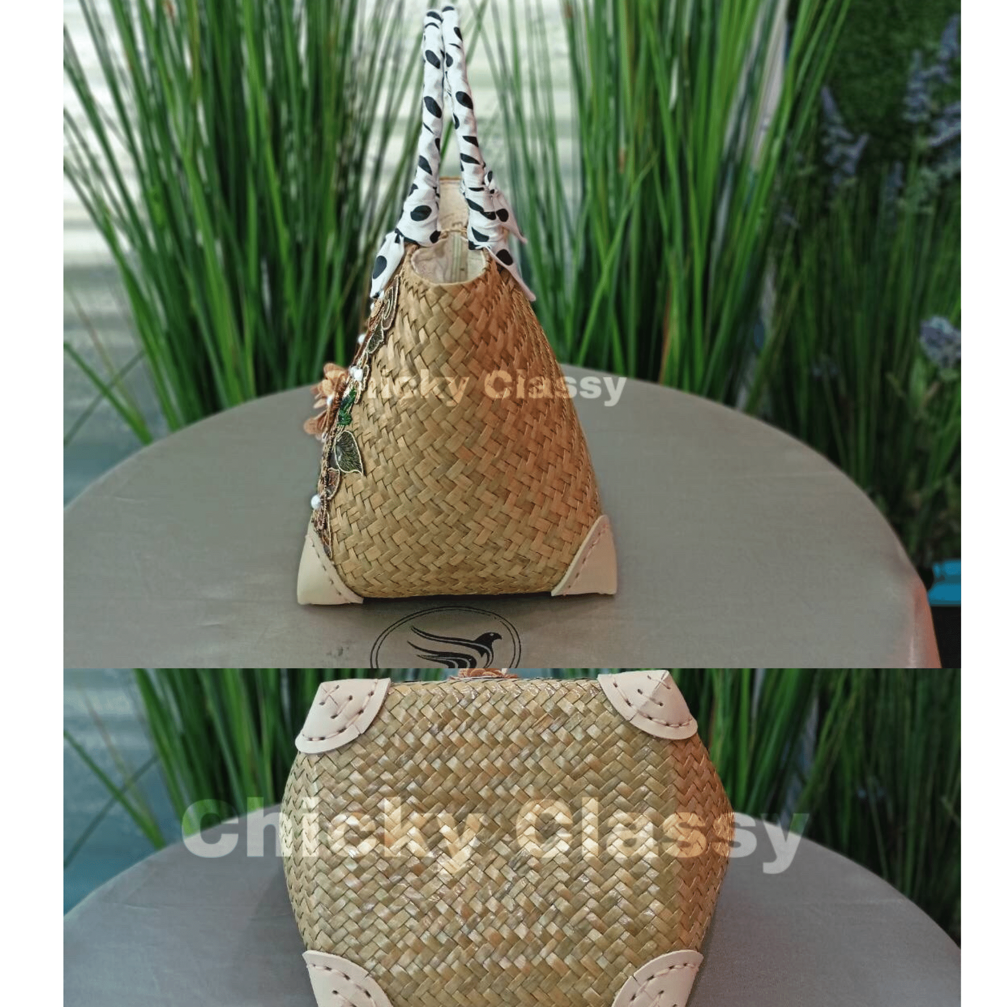 Chicky classy medium size straw hand bag. Think about me